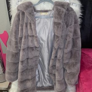 Grey fur coat